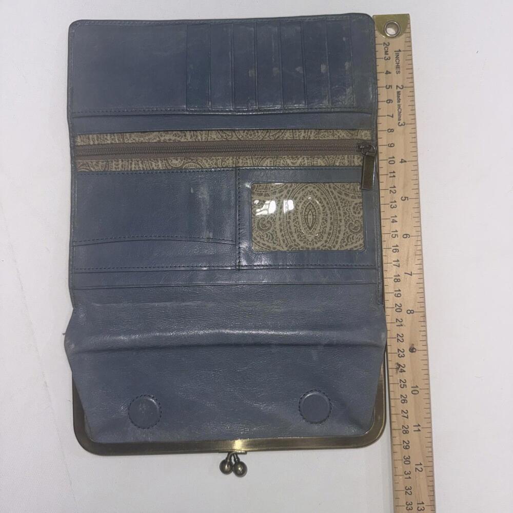 Vintage Y2K Hobo Embossed Leather Teal Carry All Clutch Equestrian Rachel Wallet - Picture 3 of 15